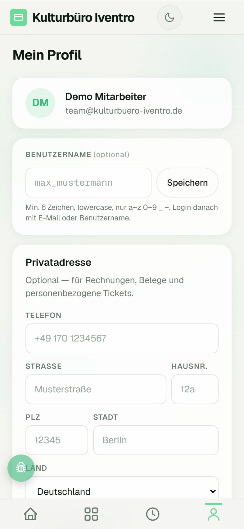 Karte „App & Gerät" im Profil