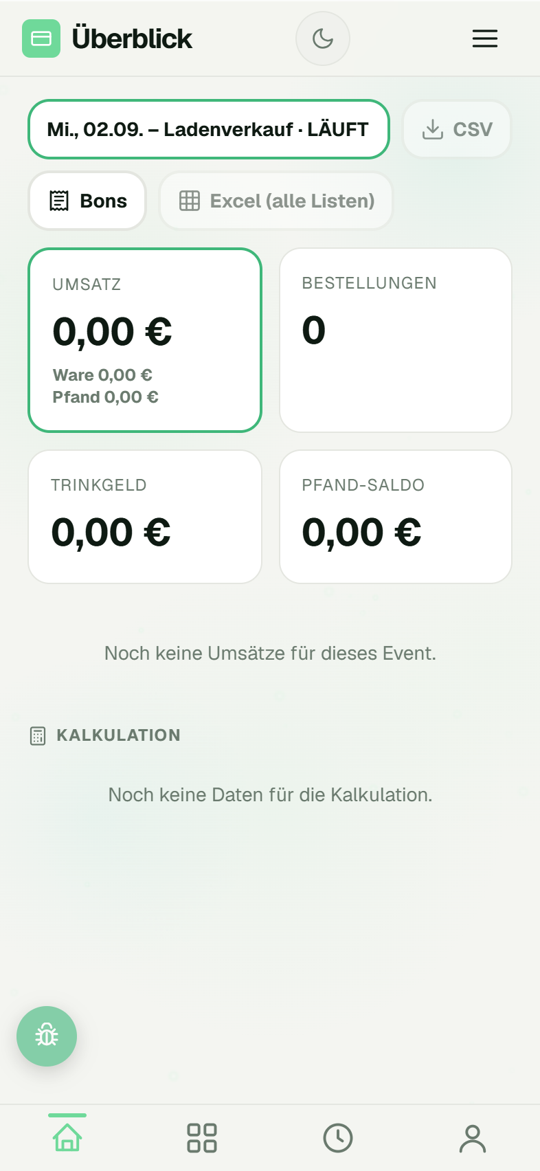 Kennzahlen des laufenden Events