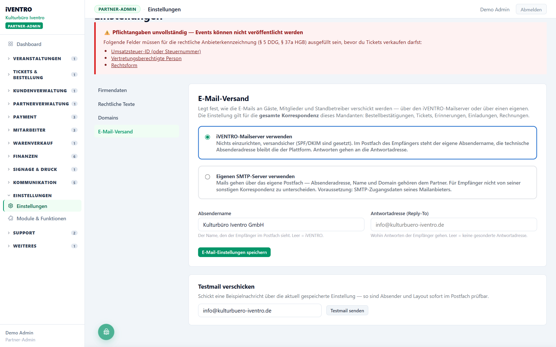 Abschnitt E-Mail-Versand