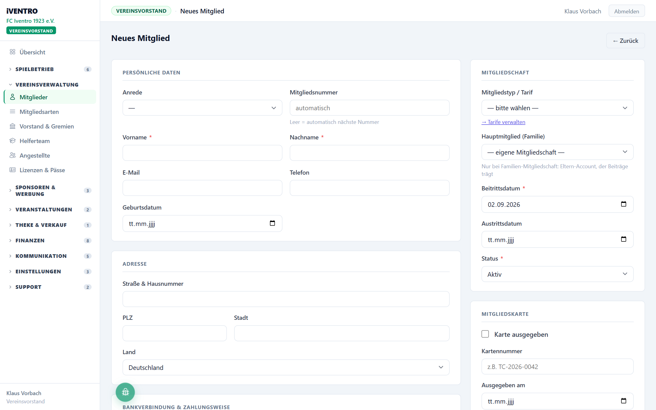 Formular Neues Mitglied