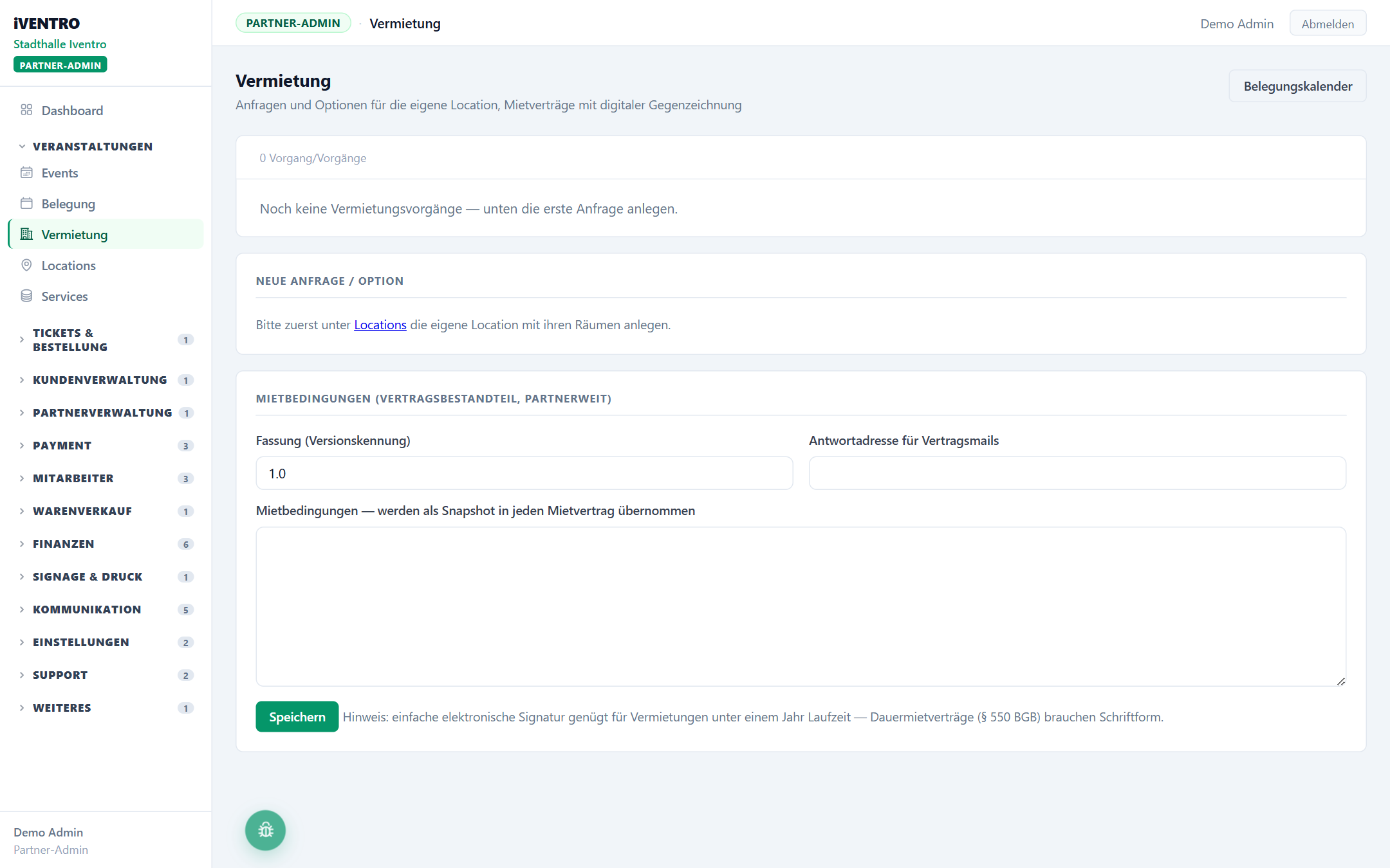 Vorgangsliste der Vermietung