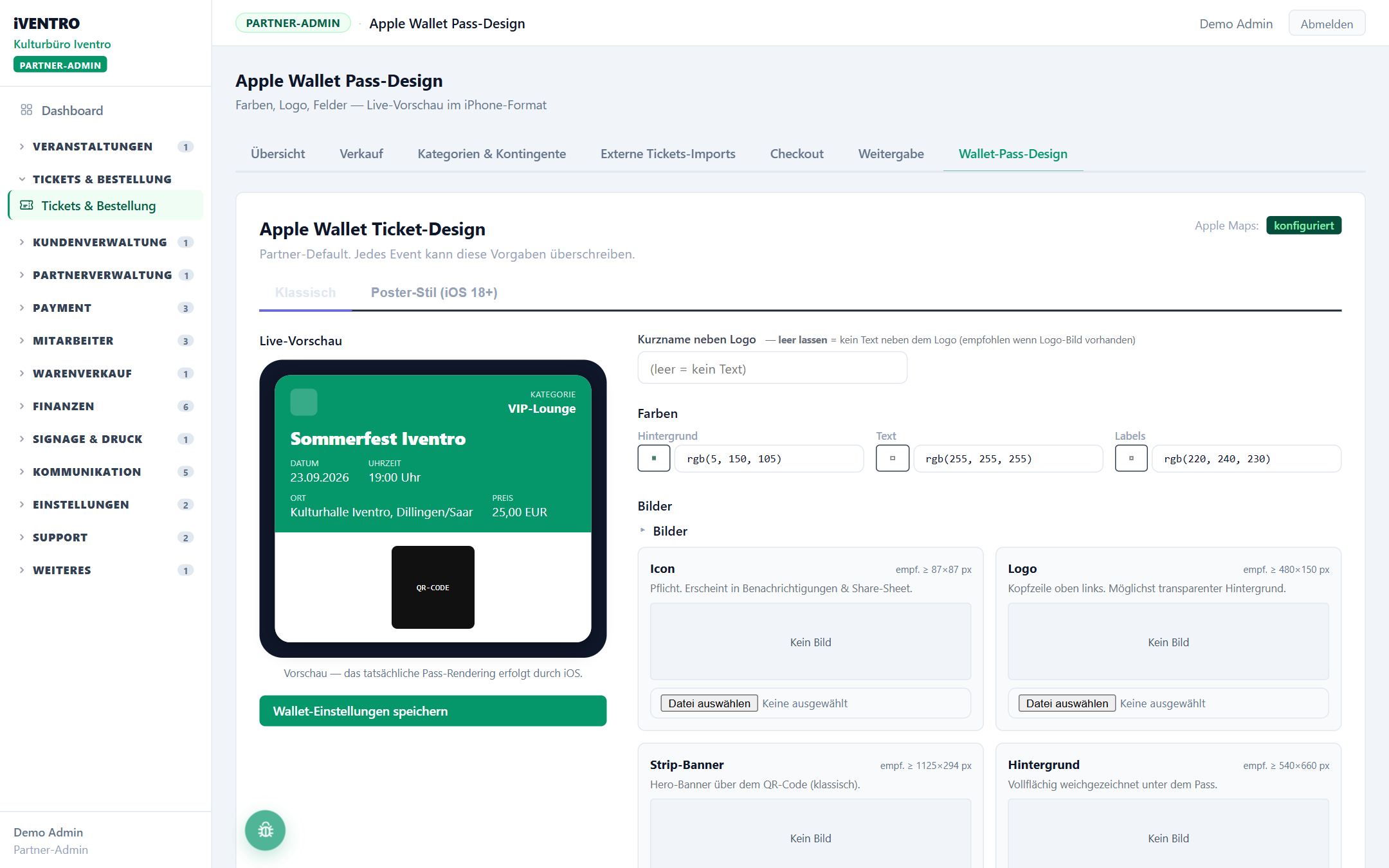 Der Pass-Editor mit Live-Vorschau